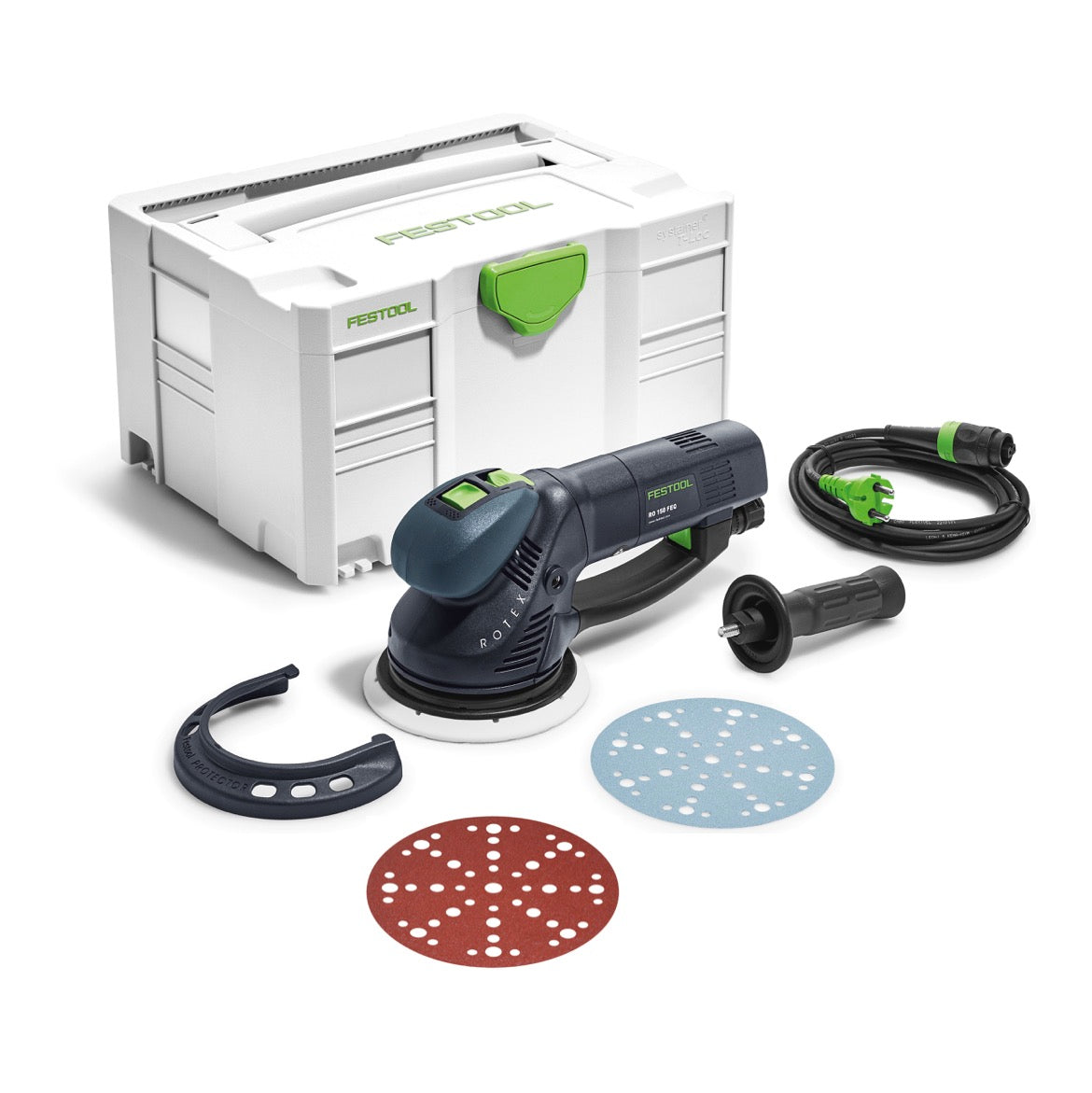 Festool RO 150 FEQ-Plus ROTEX Getriebe Exzenterschleifer 720W 5mm Hub ( 571805 ) im Systainer + 50x Schleifscheiben P60