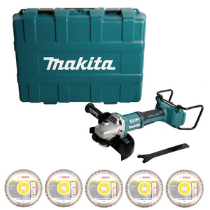 Makita DGA 900 ZKX2 Akku Winkelschleifer 36V ( 2x18V ) 230mm Brushless Solo + Ezynut + 5x Trennscheibe + Koffer - ohne Akku, ohne Ladegerät