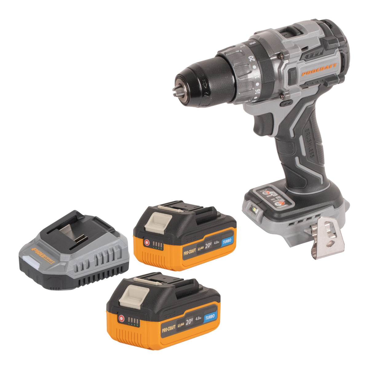 Procraft Industrial CD20Abb Akku Schlagbohrschrauber 20 V 85 Nm + 2x Akku 4,0 Ah + Ladegerät