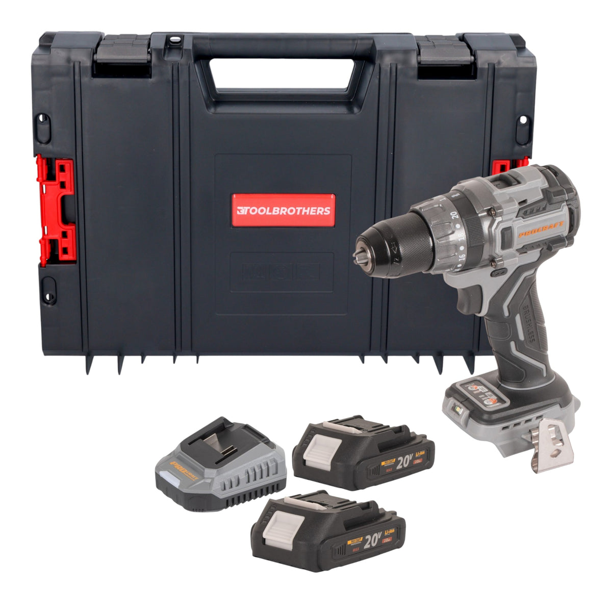 Procraft Industrial CD20Abb Akku Schlagbohrschrauber 20 V 85 Nm + 2x Akku 2,0 Ah + Ladegerät + RHINO Toolcase