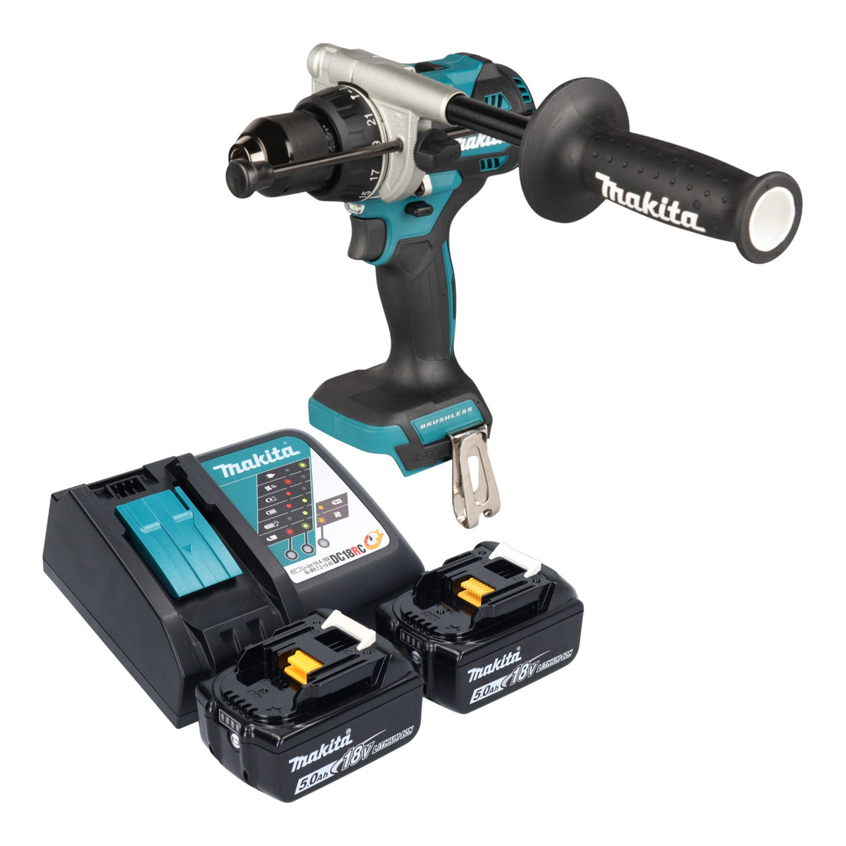 Makita DHP 492 RT Akku Schlagbohrschrauber 18 V 141 Nm Brushless + 2x Akku 5,0 Ah + Ladegerät