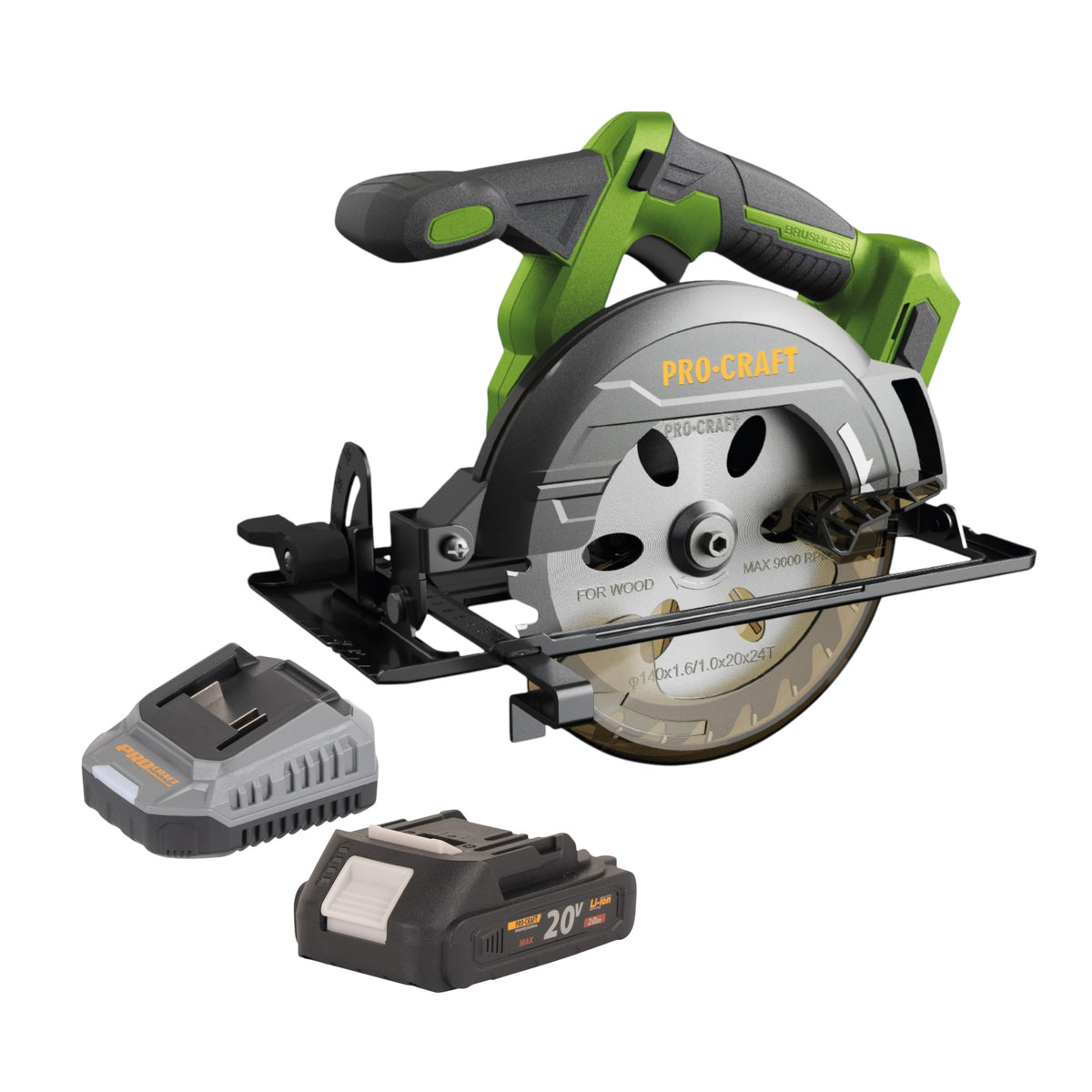 Procraft PCA32-BB Akku Handkreissäge 20 V 165 mm Brushless + 1x Akku 2,0 Ah + Ladegerät