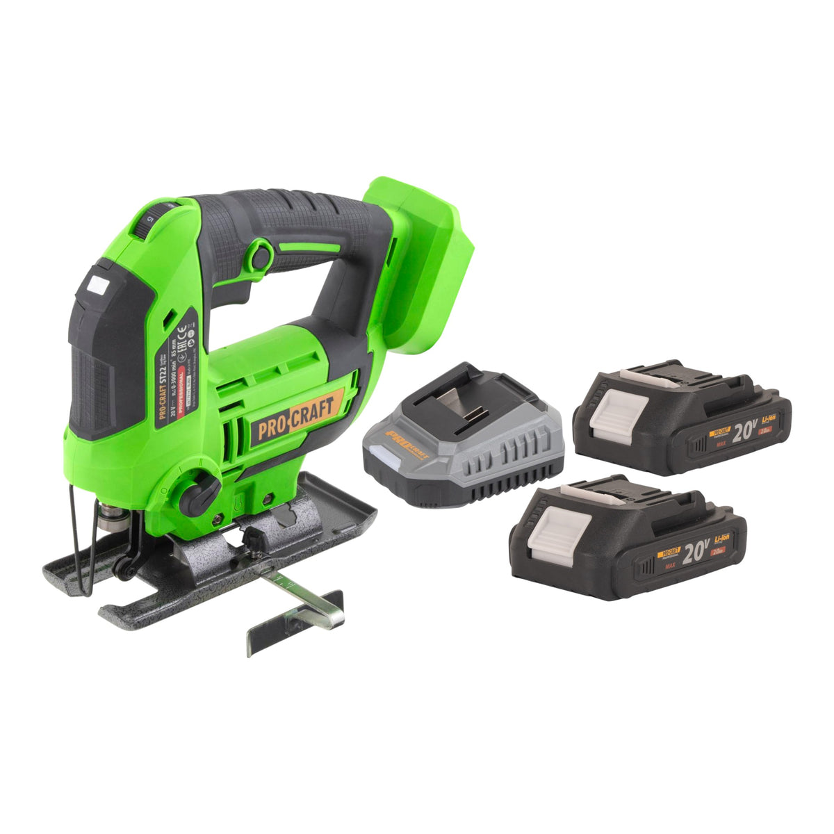 Procraft ST22 Akku Stichsäge 20 V 135 mm Brushless + 2x Akku 2,0 Ah + Ladegerät