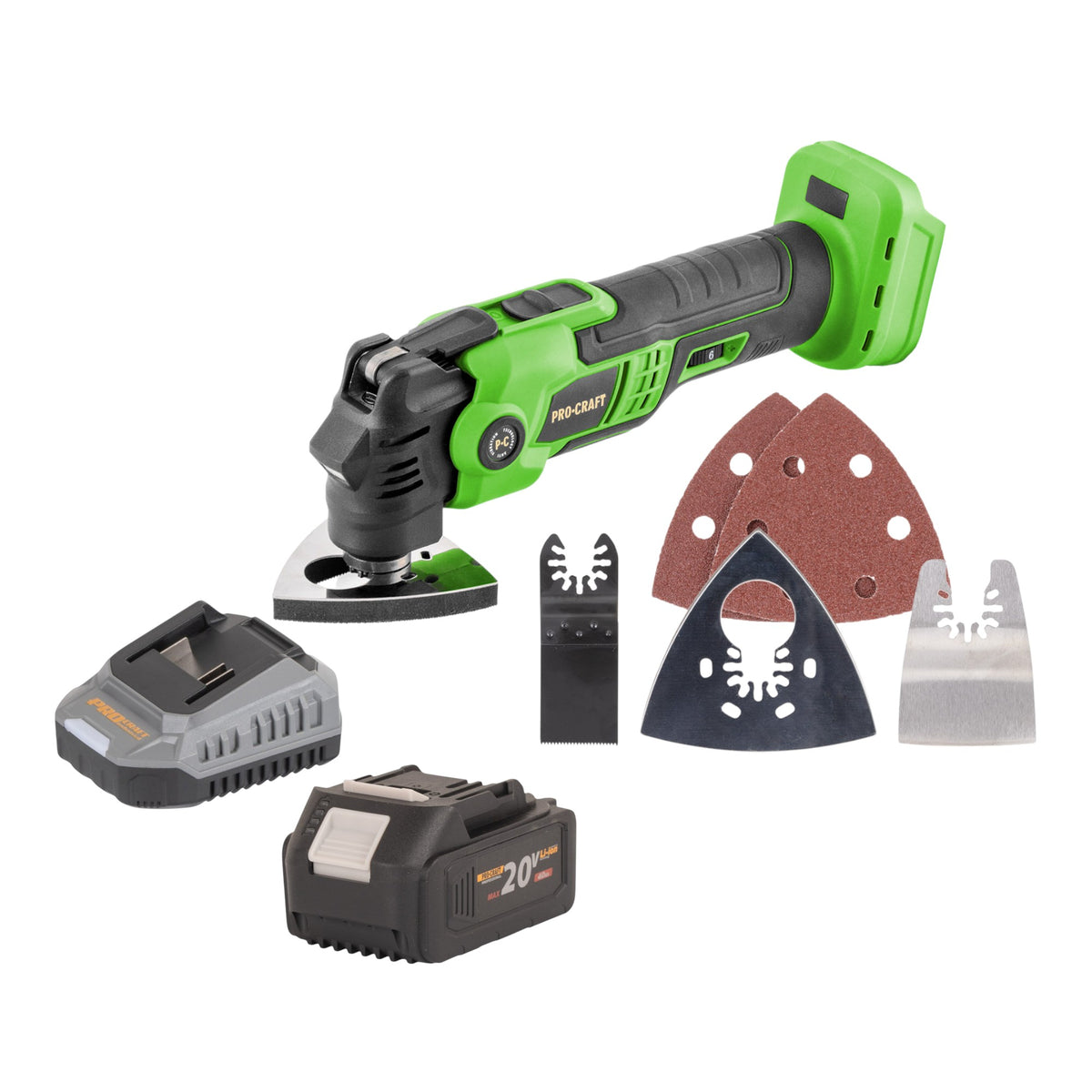 Procraft PMT22bb Akku Multifunktionswerkzeug 20 V Brushless + 1x Akku 4,0 Ah + Ladegerät