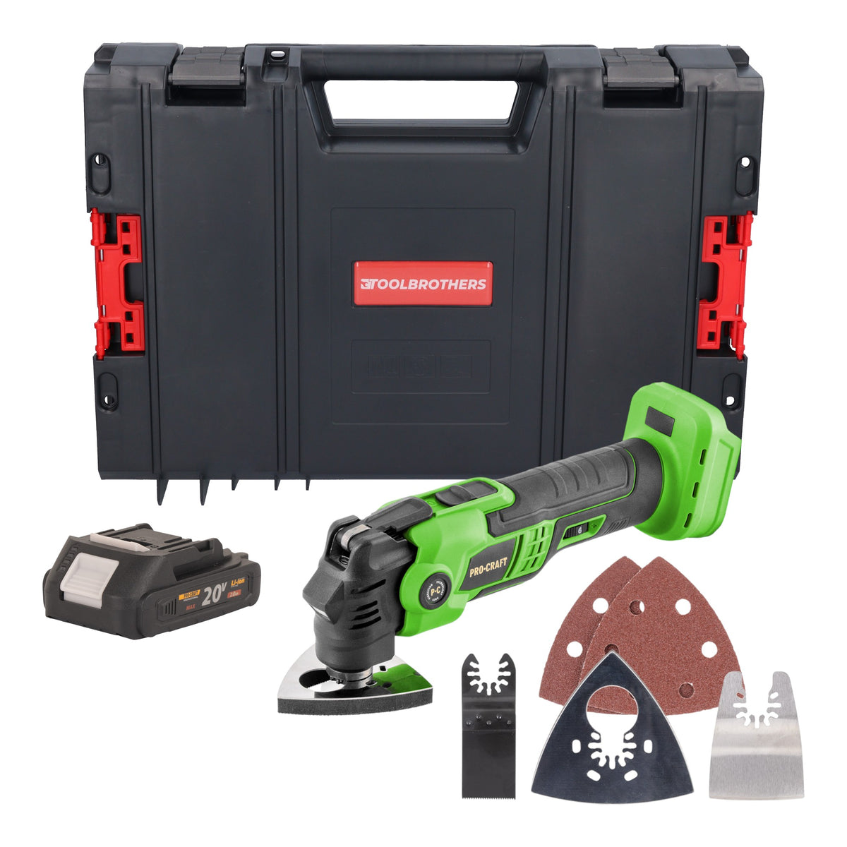 Procraft PMT22bb Akku Multifunktionswerkzeug 20 V Brushless + 1x Akku 2,0 Ah + RHINO Toolcase - ohne Ladegerät
