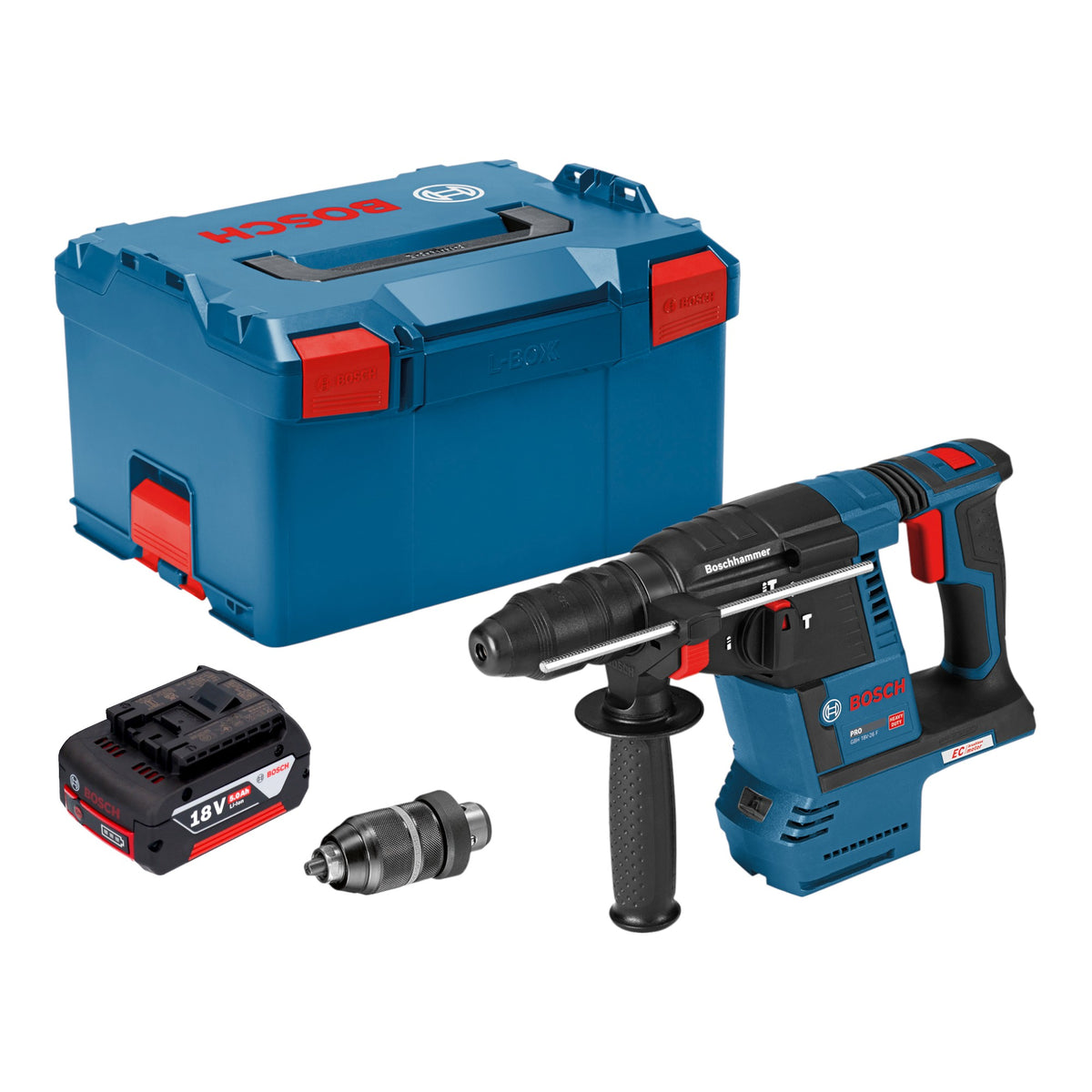 Bosch GBH 18V-26 F Professional Akku Bohrhammer 18 V 2,6 J SDS plus Brushless + 1x Akku 5,0 Ah + L-Boxx - ohne Ladegerät