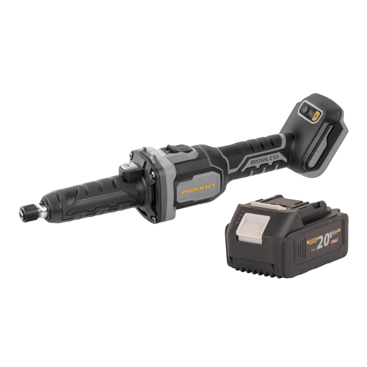 Procraft Industrial DG20A-BB Akku Geradschleifer 20 V 6 mm Brushless + 1x Akku 4,0 Ah - ohne Ladegerät