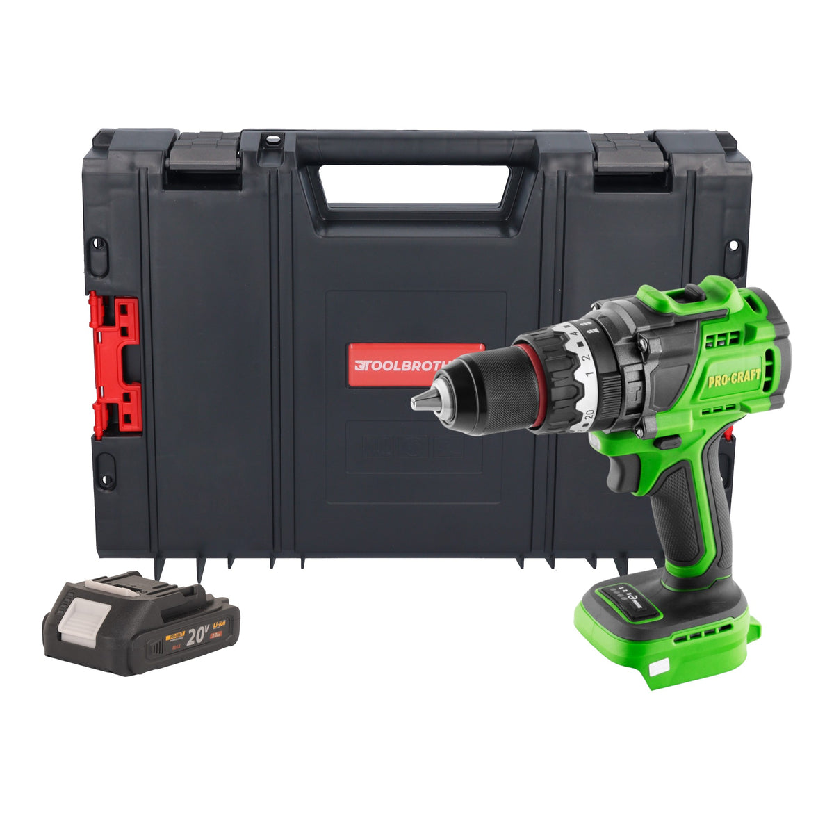Procraft PA18ProBL-BB Akku Schlagbohrschrauber 20 V 180 Nm Brushless + 1x Akku 2,0 Ah + RHINO Toolcase - ohne Ladegerät