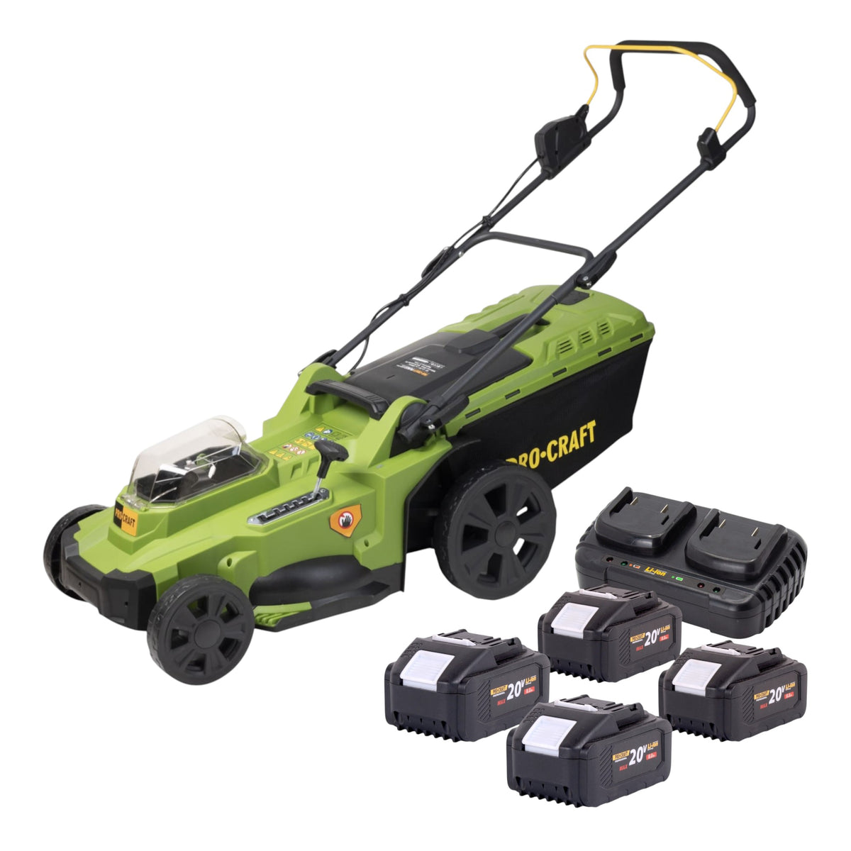 Procraft PLM22bb Akku Rasenmäher 40 V ( 2x 20 V ) 430 mm Brushless + 4x Akku 8,0 Ah + Ladegerät