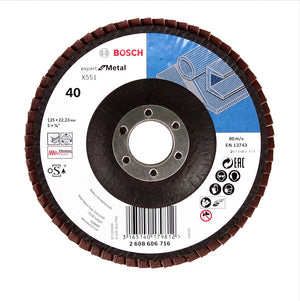 Bosch Fächerschleifscheiben X551 Expert for Metal 125mm, K40, 10 Stück ( 10x 2608606716 )
