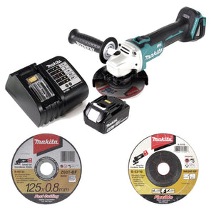 Makita DGA 504 ST1 Akku Winkelschleifer 18V 125mm Brushless + 1x Akku 5,0Ah + Ladegerät + 21x Schruppscheibe + 5x Trennscheibe