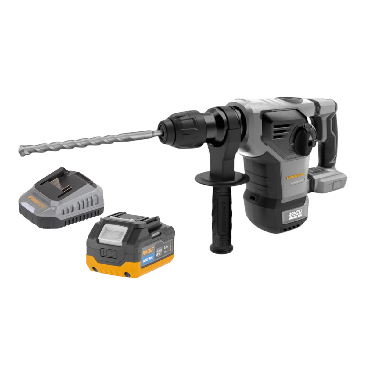 Procraft Industrial HD20B-BB-C Akku Kombihammer 20 V 5 J SDS plus Brushless + 1x Akku 4,0 Ah + Ladegerät + Koffer