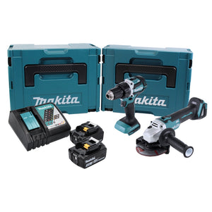 Makita DLX 2190 TJ1 Akku Combo Kit DDF 484 Akku Bohrschrauber + DGA 504 Akku Winkelschleifer + 2x Akku 5,0 Ah + Ladegerät + 2x Makpac