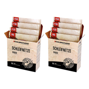 Toolbrothers SPIDER Schleifset Netz 150 mm 2 Packungen 80x Schleifnetze Klett je 20x P80 / P120 / P180 / P240 für Hartholz, Weichholz, Lack, Stein, Stahl, Aluminium, Furnier