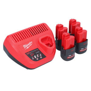 Milwaukee M12 HNRG-254 Akku Starter Set High Output 12 V + 4x HB2.5 Akku 2,5 Ah ( 4932480164 ) + M12 C12 C Ladegerät ( 4932352000 )