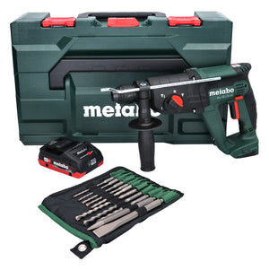 Metabo KH 18 LTX 24 Akku Kombihammer 18 V 2,1 J SDS plus + 1x Akku 4,0 Ah + 10 tlg. Bohrer und Meißel Set + metaBOX - ohne Ladegerät