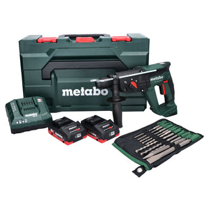 Metabo KH 18 LTX 24 Akku Kombihammer 18 V 2,1 J SDS plus + 2x Akku 4,0 Ah + Ladegerät + 10 tlg. Bohrer und Meißel Set + metaBOX