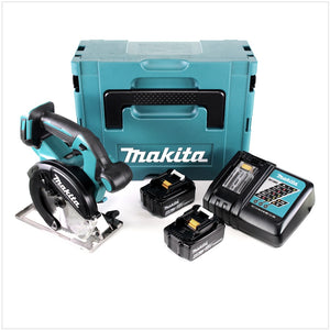 Makita DCS 551 RMJ Akku Metall Handkreissäge 18V Brushless 150 x 20 mm im Makpac mit Schutzbrille mit 2x 4,0 Ah Akku und Ladegerät