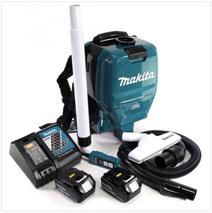 Makita DVC 260 36V Akku Rucksack Staubsauger (2x 18V) Brushless mit 2x BL1850 B 5,0 Ah Akku und DC18RC Ladegerät