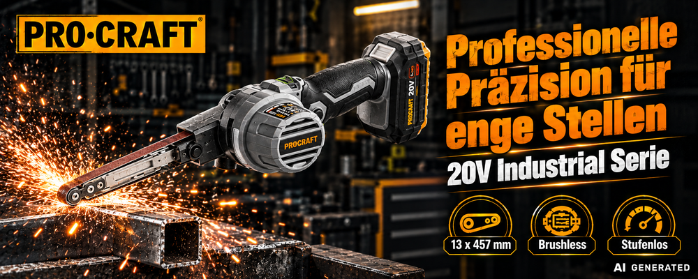 ProCraft Industrial PFA20A-BB Akku Bandfeile 20 V 13 x 457 mm Brushless Solo - ohne Akku, ohne Ladegerät
