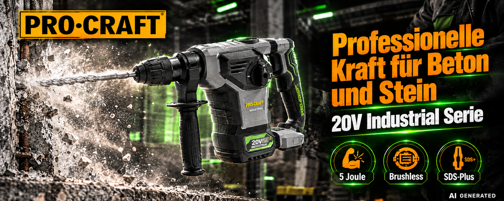 Procraft Industrial HD20B-BB Akku Kombihammer 20 V 5 J SDS plus Brushless + 2x Akku 8,0 Ah + Ladegerät