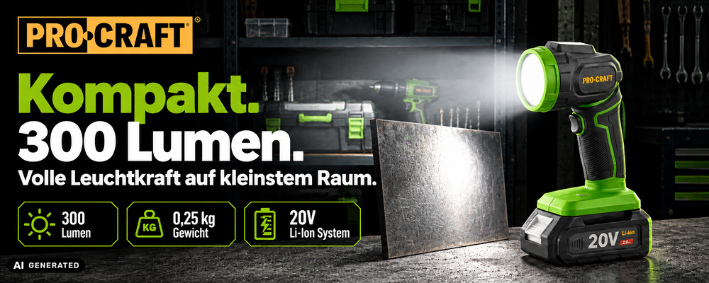 Procraft LL18bb Akku LED Strahler 20 V 300 lm + 1x Akku 2,0 Ah - ohne Ladegerät