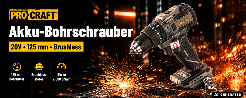 Procraft Industrial CD20B-BB Akku Schlagbohrschrauber 20 V 150 Nm Brushless + 1x Akku 4,0 Ah - ohne Ladegerät