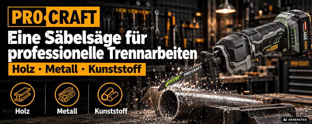 Procraft Industrial RS20Abb Recipro Säbelsäge 20 V Brushless + 2x Akku 4,0 Ah + Ladegerät