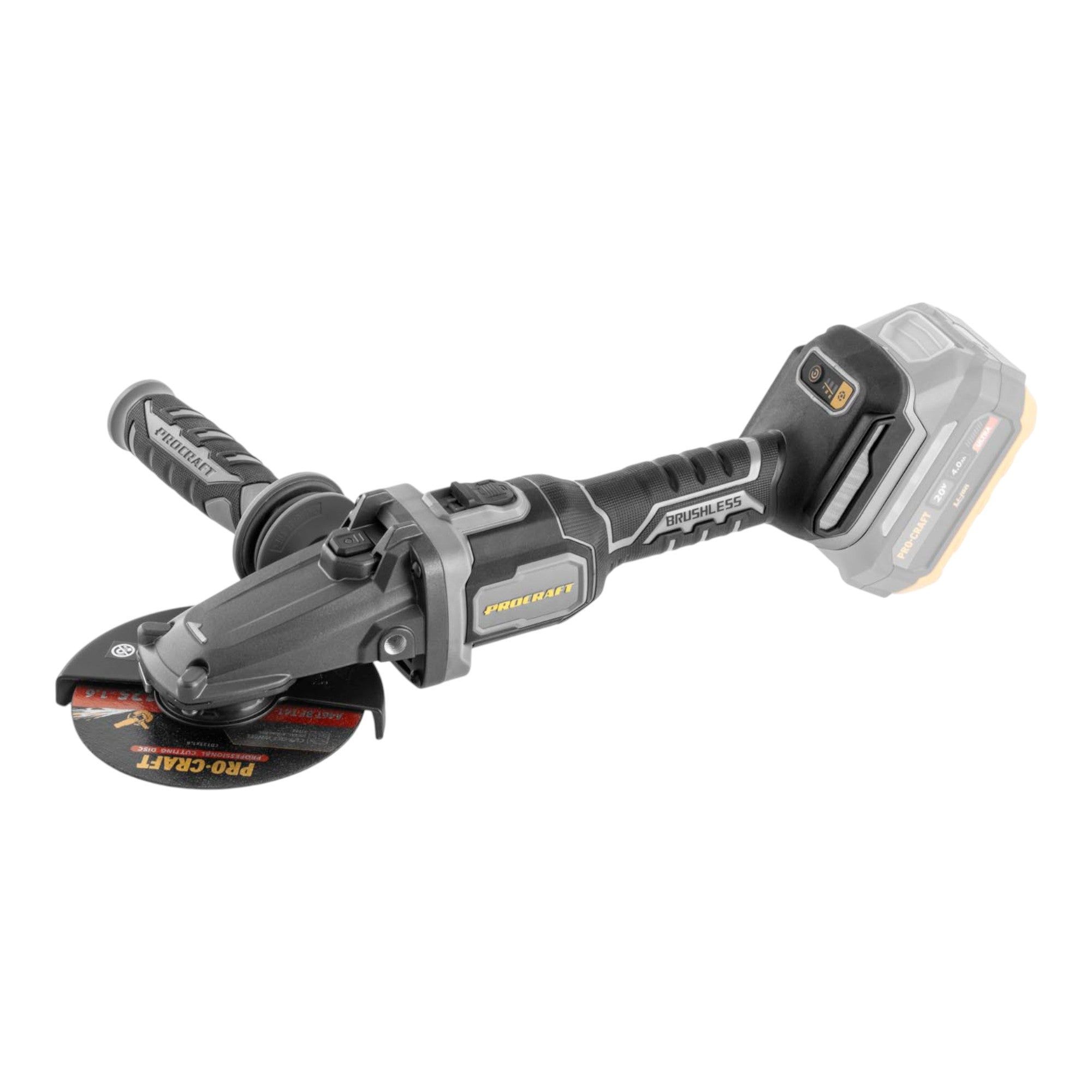 Procraft Industrial AG125Cbb Akku Flachkopf Winkelschleifer 20 V 125 mm Brushless Solo - ohne Akku, ohne Ladegerät