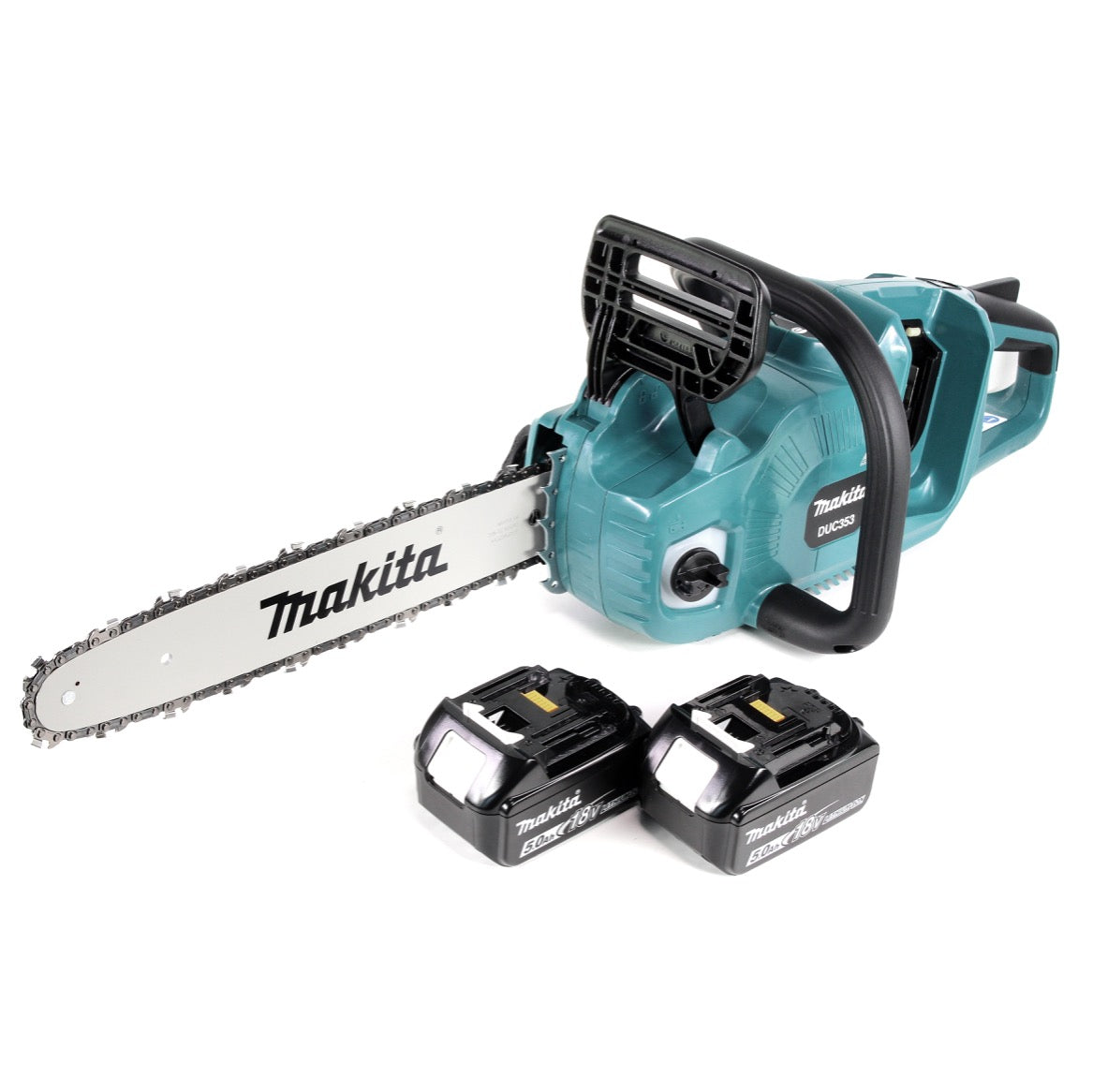Makita DUC 353 T2 Akku Kettensäge 36V ( 2x18V ) Brushless 35 cm  + 2x 5,0 Ah Akku - ohne Ladegerät