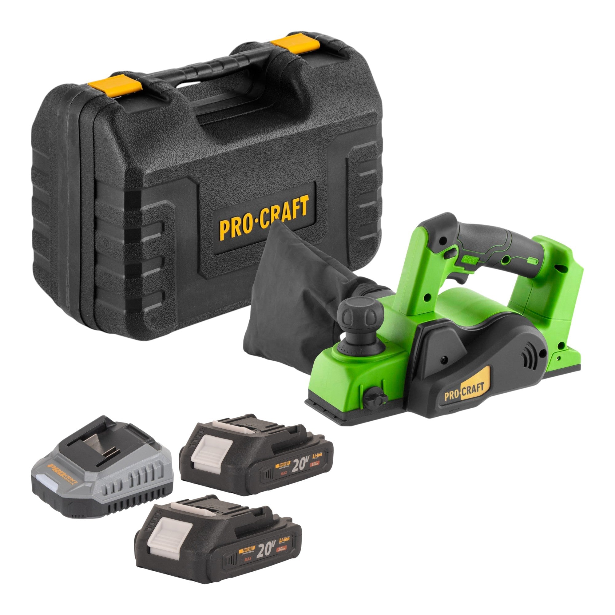Procraft PE20BLbb Akku Hobel 20 V 82 mm Brushless + 2x Akku 2,0 Ah + Ladegerät + Koffer