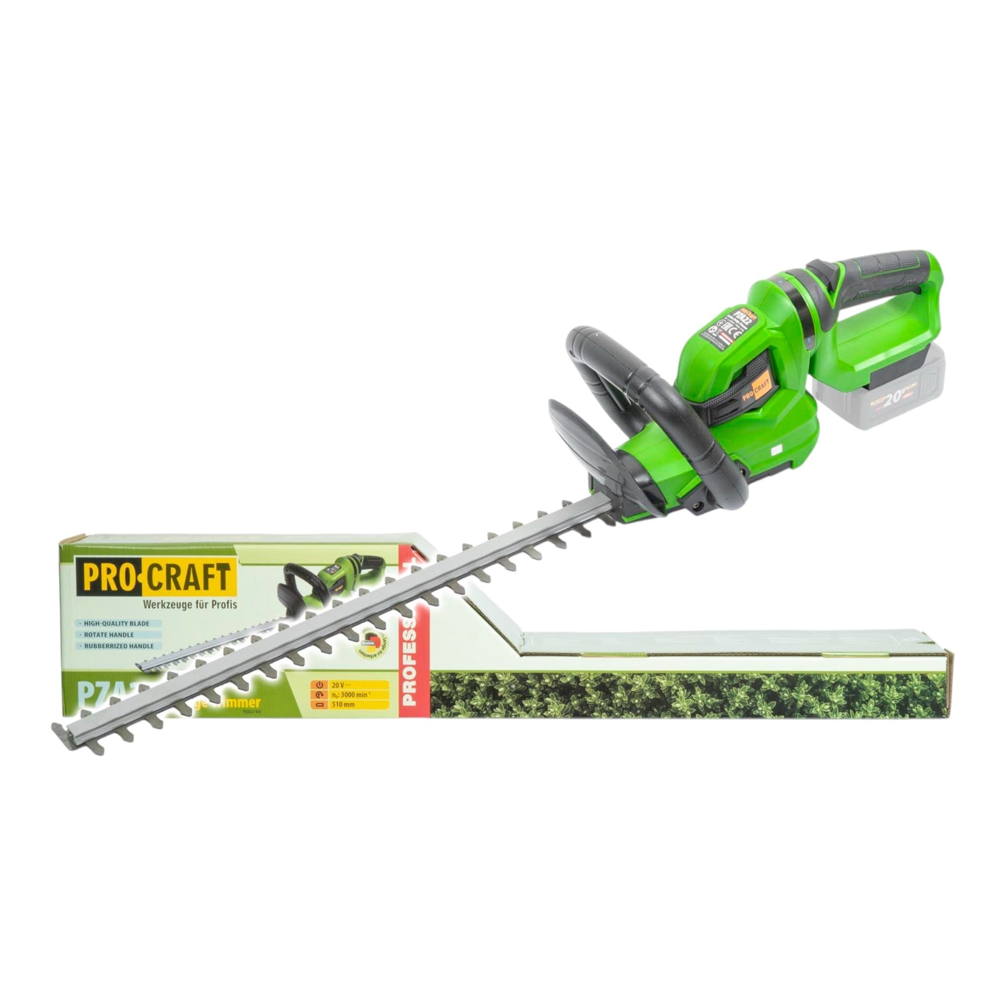 Procraft PZA22 Akku Heckenschere 20 V 510 mm Solo - ohne Akku, ohne Ladegerät