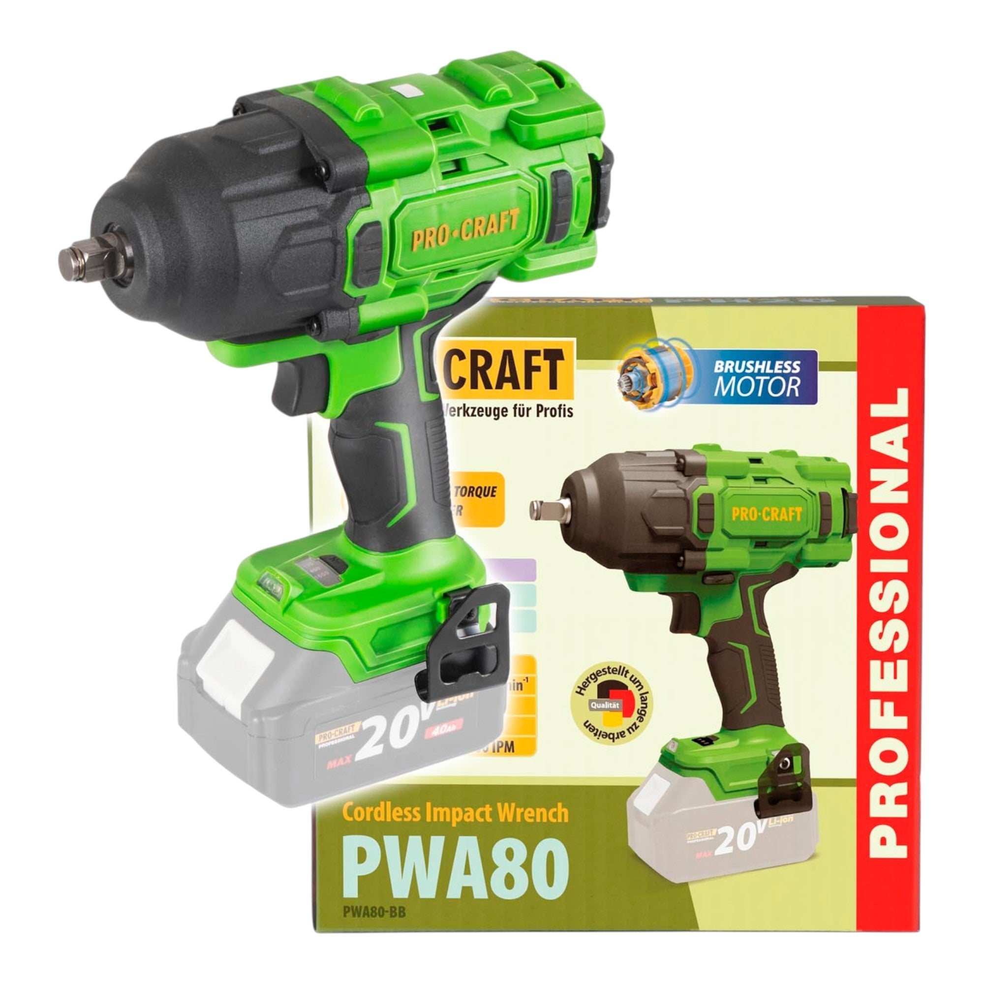 Procraft PWA80bb Akku Schlagschrauber 20 V 1600 Nm 1/2" Brushless Solo - ohne Akku, ohne Ladegerät