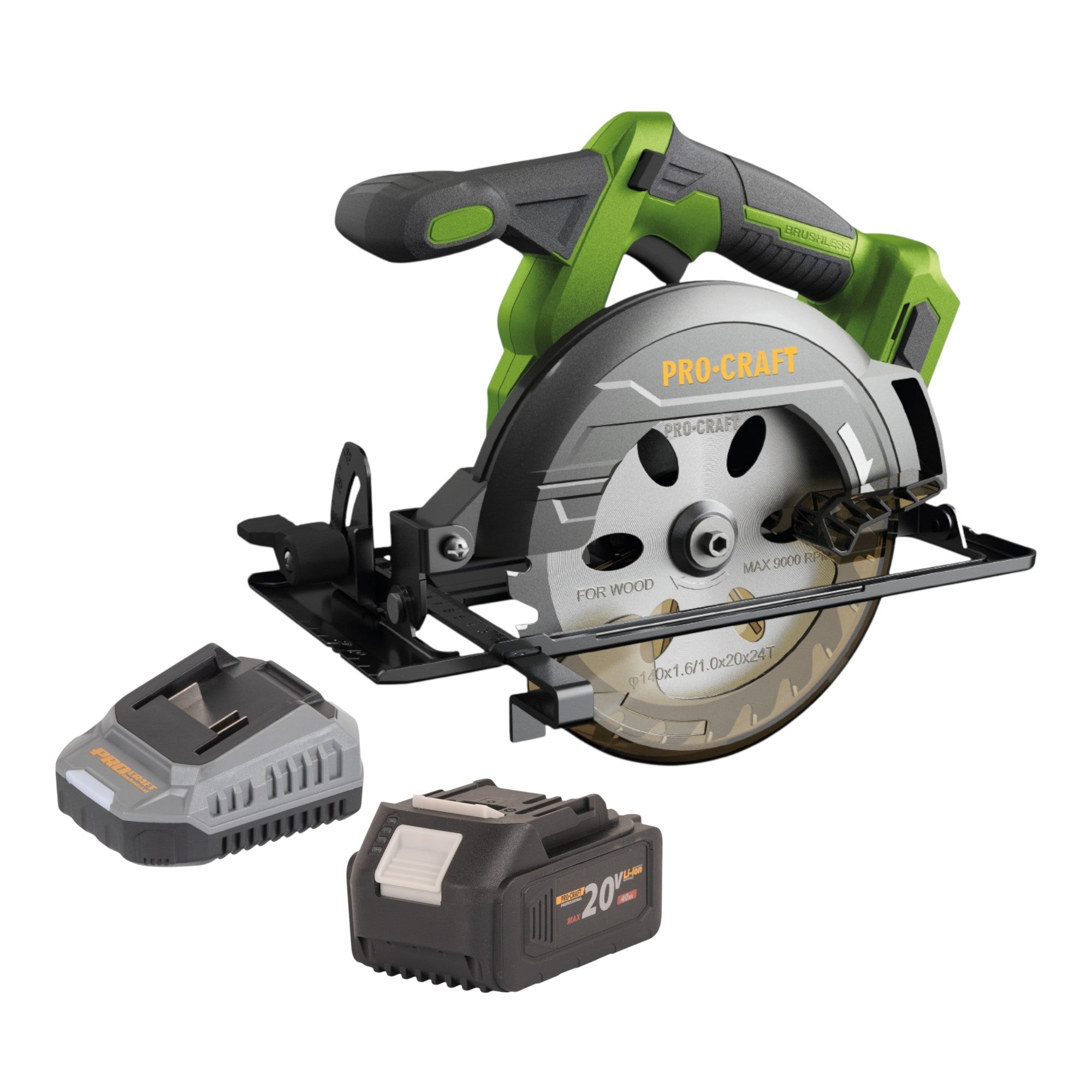 Procraft PCA32-BB Akku Handkreissäge 20 V 165 mm Brushless + 1x Akku 4,0 Ah + Ladegerät