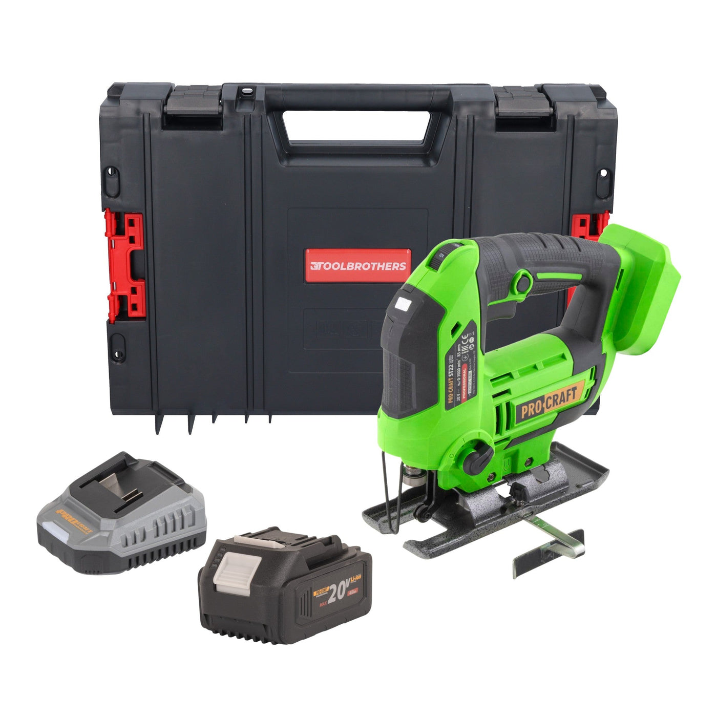 Procraft ST22 Akku Stichsäge 20 V 80 mm Brushless + 1x Akku 4,0 Ah + Ladegerät + RHINO Toolcase