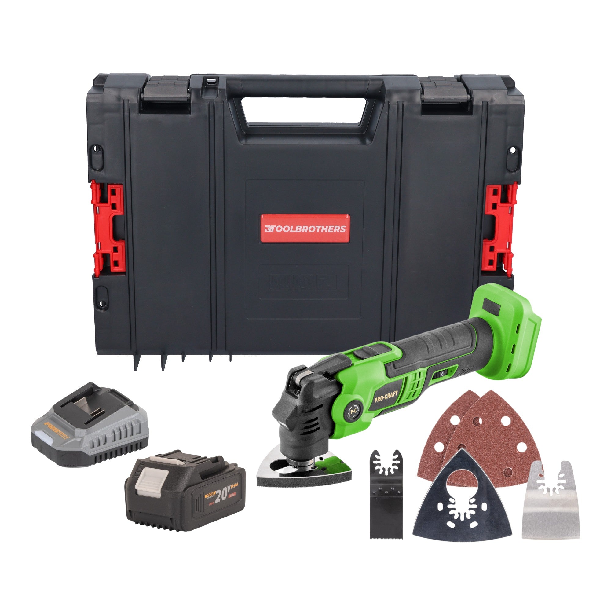 Procraft PMT22bb Akku Multifunktionswerkzeug 20 V Brushless + 1x Akku 4,0 Ah + Ladegerät + RHINO Toolcase