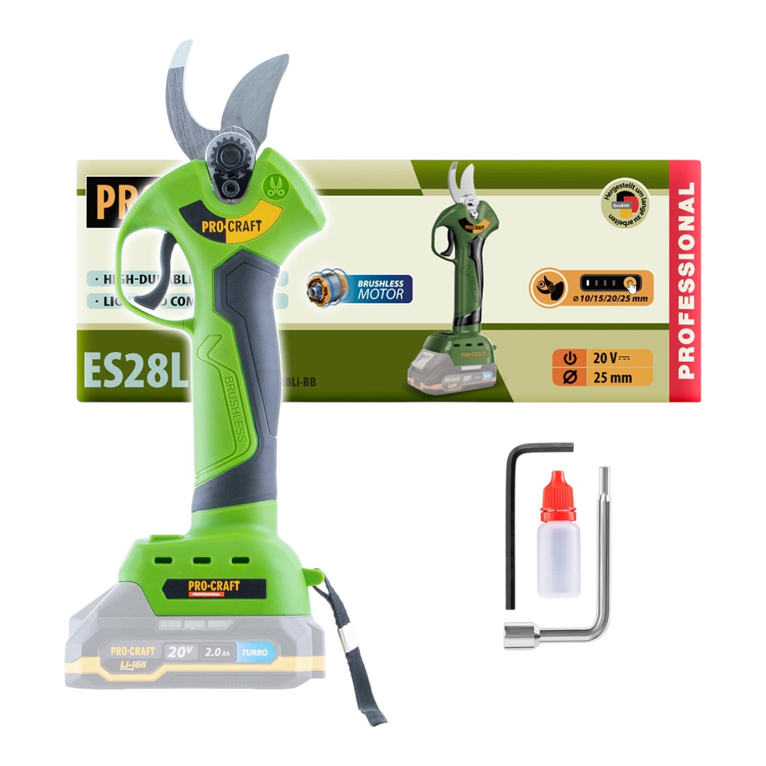 Procraft ES28Li bb Akku Astschere Gartenschere 20 V 25 mm Solo - ohne Akku, ohne Ladegerät