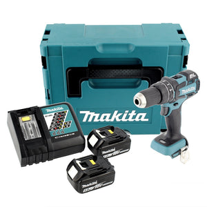 Makita DHP 480 RTJ 18 V Li-Ion Akku Schlagbohrschrauber Solo im Makpac + 2x 5,0 Ah Akku + Schnellladegerät
