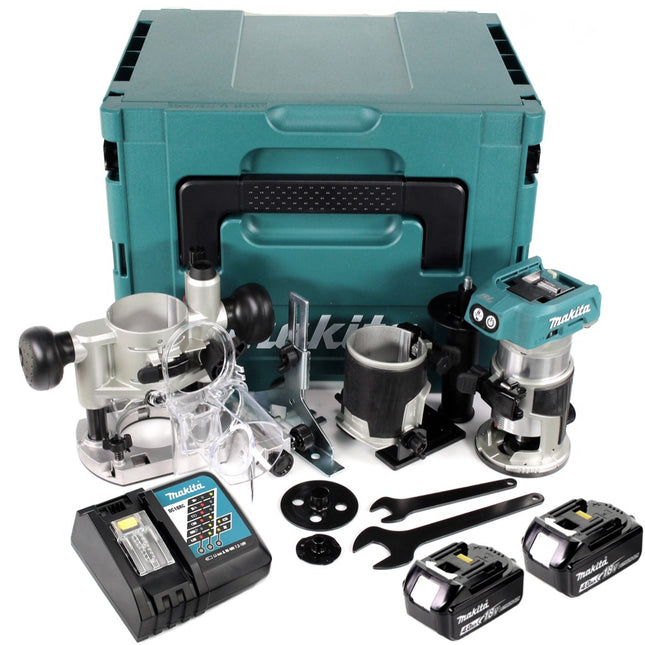 Makita DRT 50 RMJ X2 18 V Li-Ion Akku Brushless Multifunktionsfräse im Makpac inkl. Fräsmodule + 2x 4,0 Akku + Ladegerät - Toolbrothers
