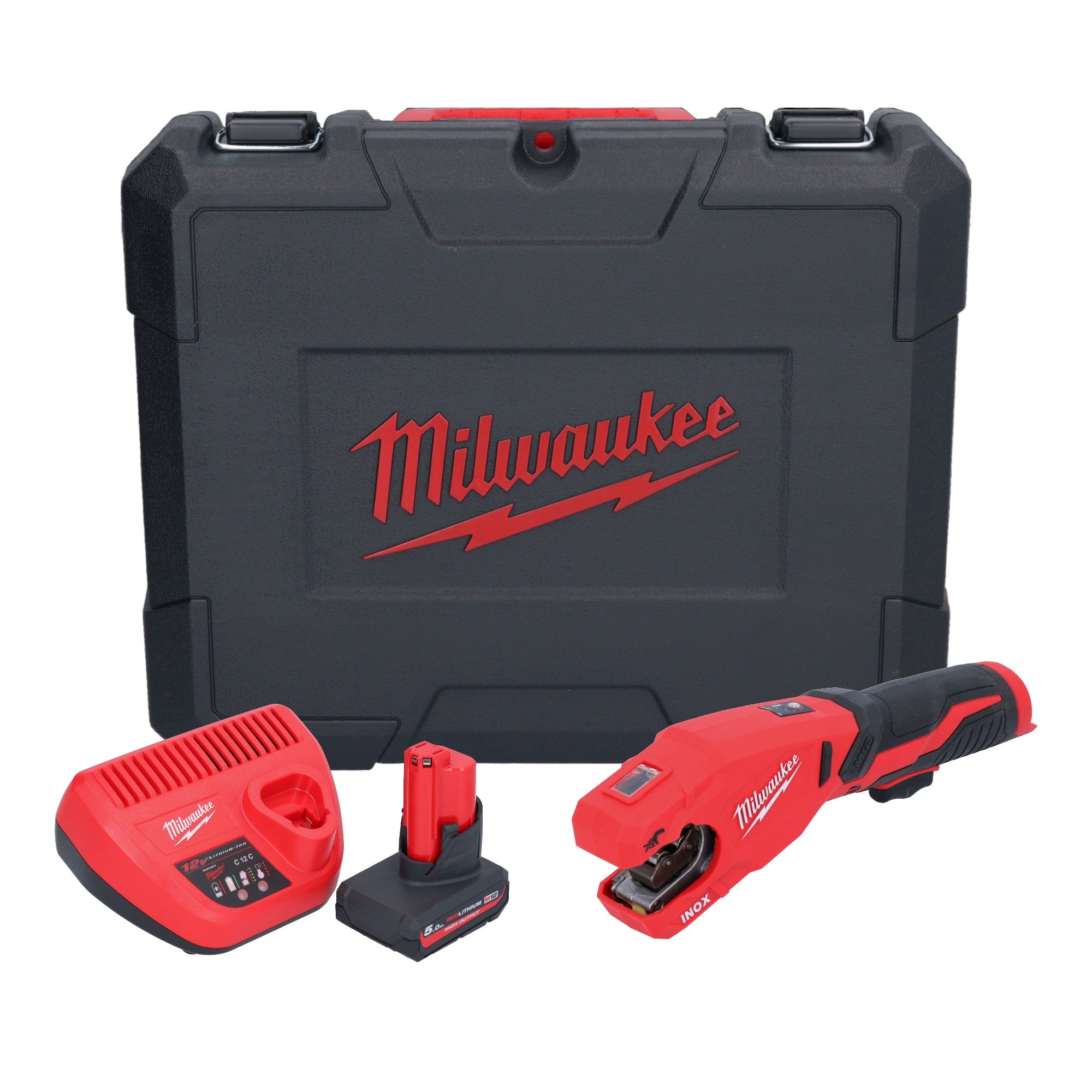 Milwaukee M12 PCSS 501C Akku Edelstahl Rohrabschneider 12 V 12 28 mm 1x Akku 5 0 Ah Ladegeraet Koffer 0 - toolbrothers