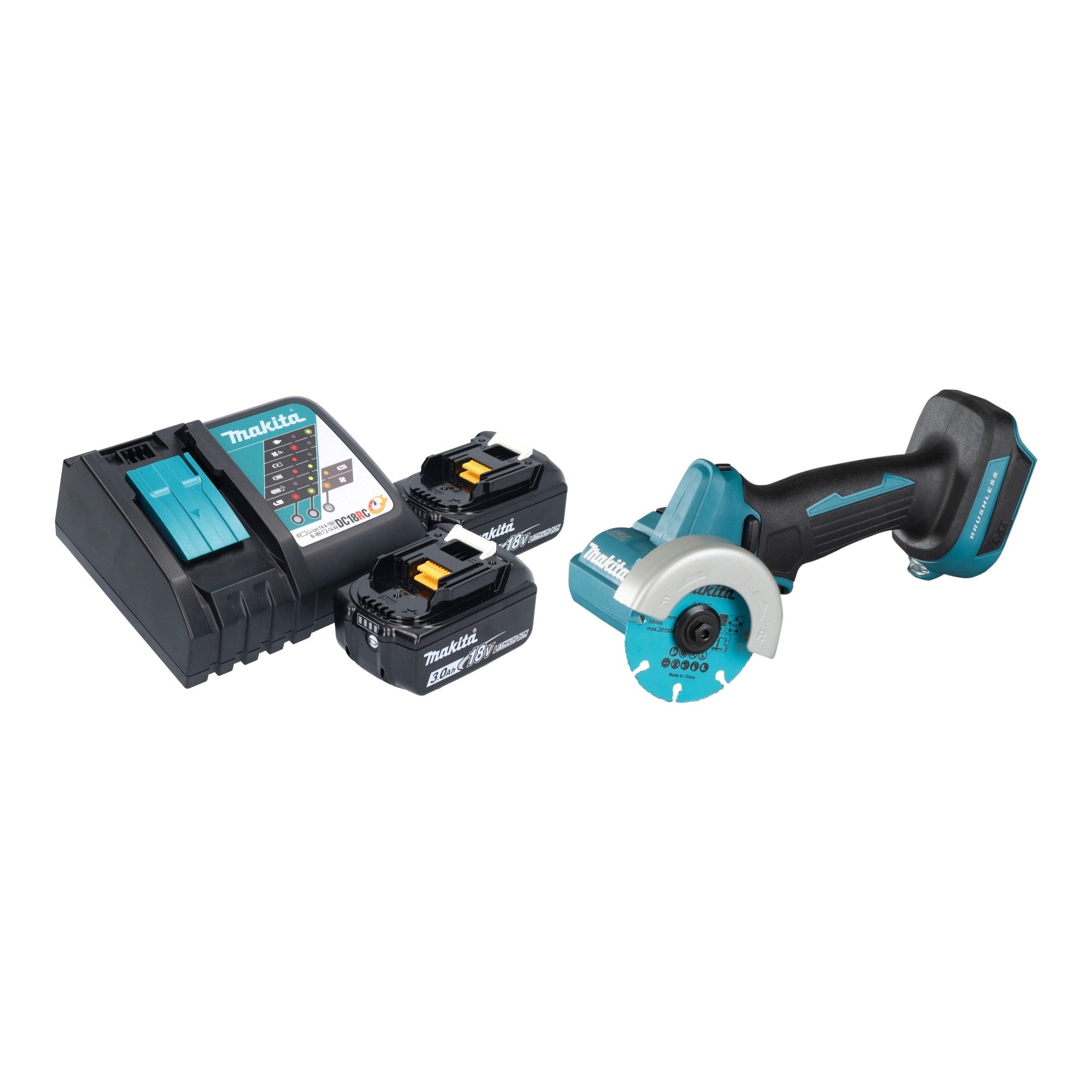 Makita DMC 300 RF Akku Winkelschleifer 18 V 76 mm Brushless 2x Akku 3 0 Ah Ladegeraet 0 - toolbrothers