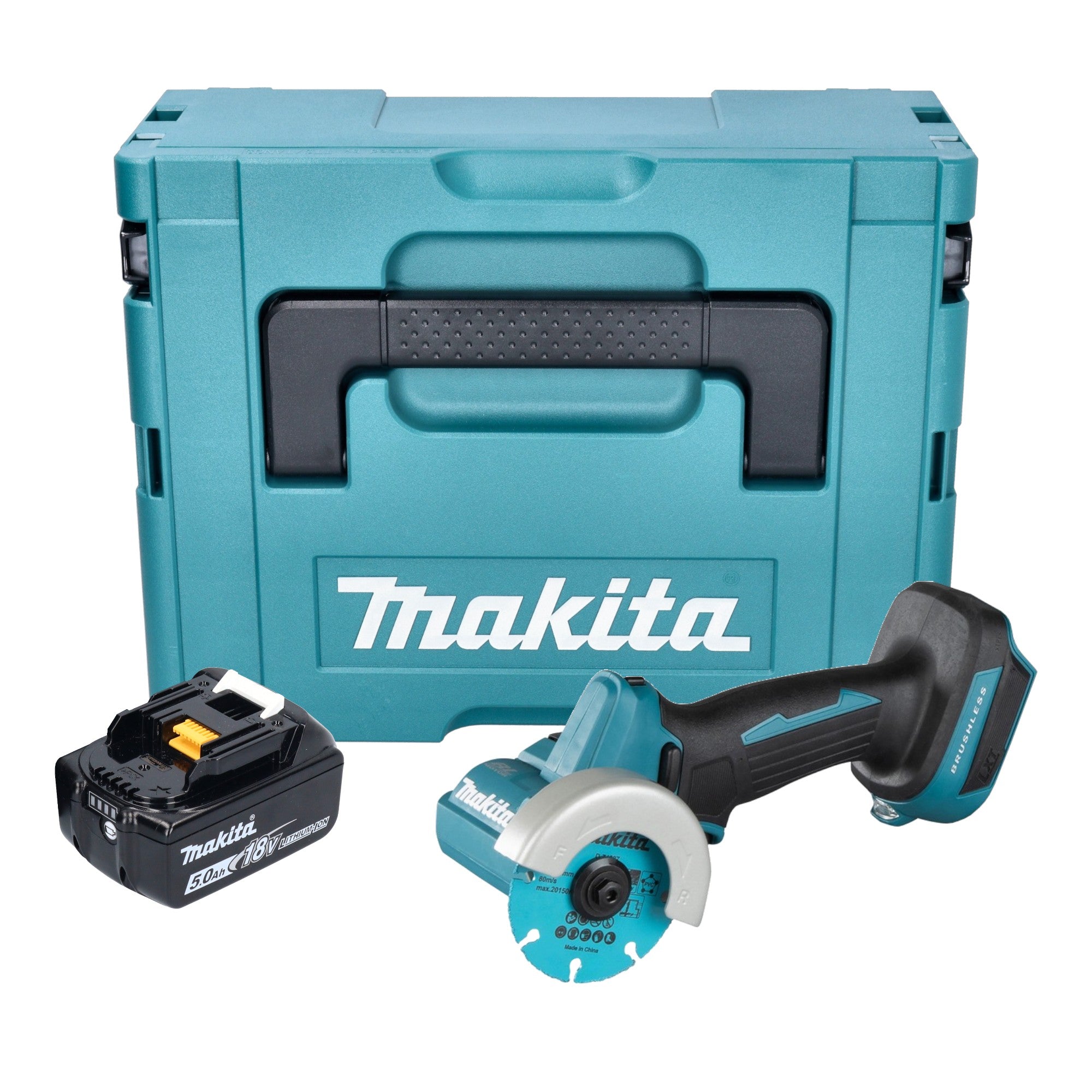 Makita DMC 300 T1J Akku Winkelschleifer 18 V 76 mm Brushless 1x Akku 5 0 Ah Makpac ohne Ladegeraet 0 - toolbrothers