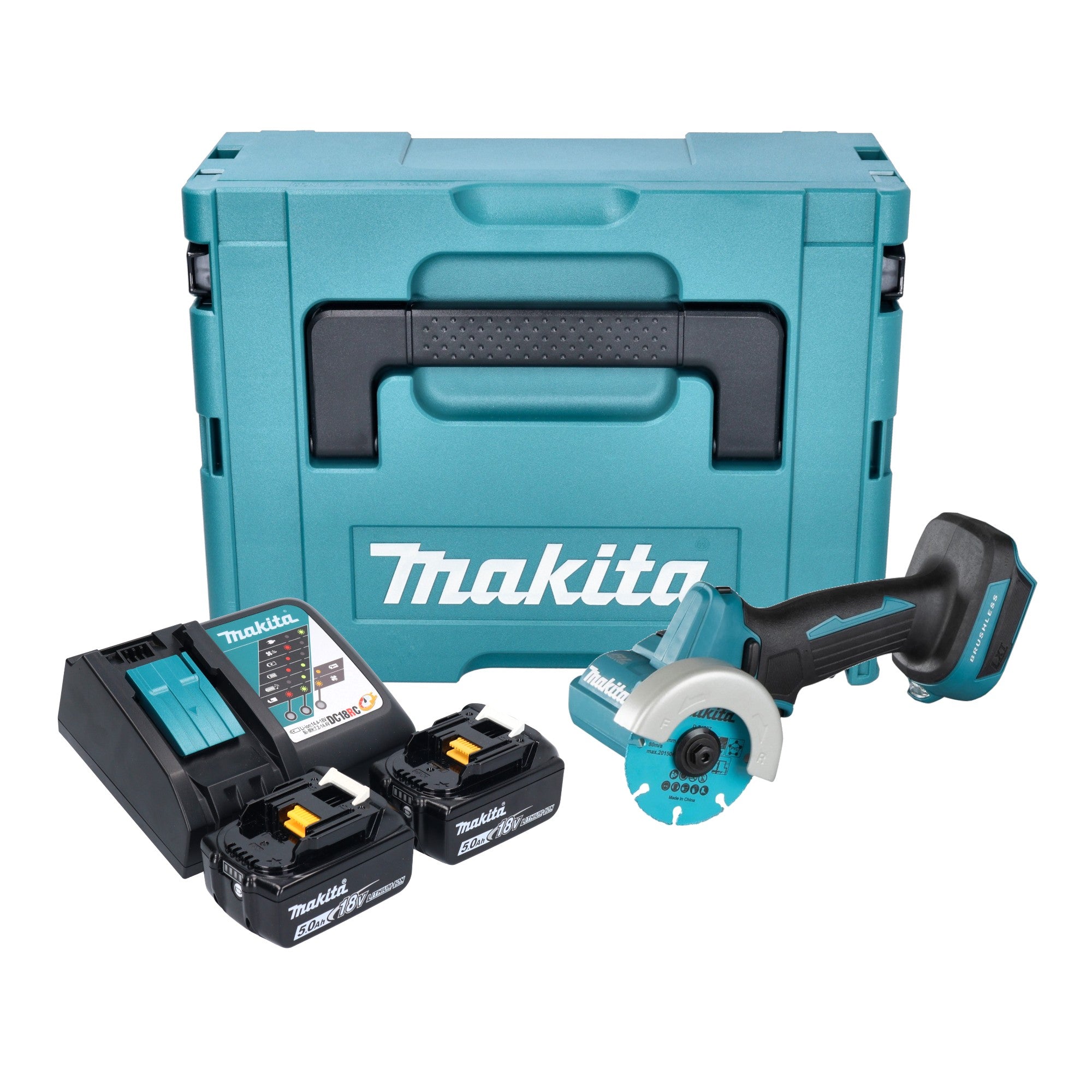 Makita DMC 300 RTJ Akku Winkelschleifer 18 V 76 mm Brushless 2x Akku 5 0 Ah Ladegeraet Makpac 0 - toolbrothers