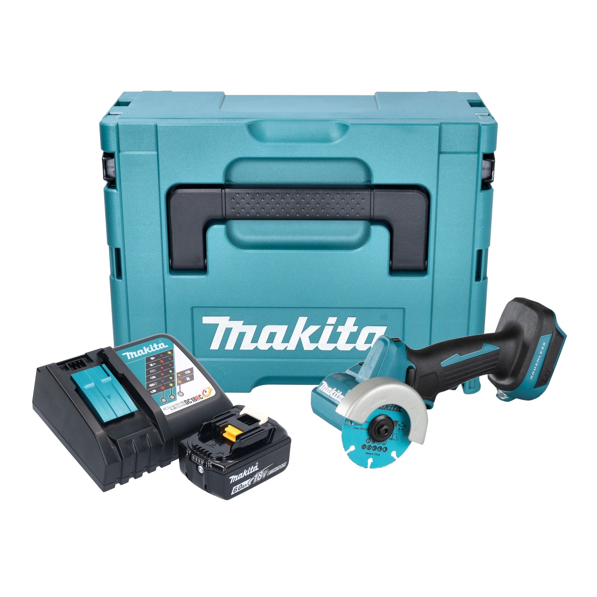 Makita DMC 300 RG1J Akku Winkelschleifer 18 V 76 mm Brushless 1x Akku 6 0 Ah Ladegeraet Makpac 0 - toolbrothers