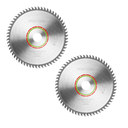 Hoja de sierra circular Festool HW 210x2,4x30 TF60 LAMINADO/HPL 2 unid. ( 2x 493200 ) 210 x 2,4 x 30 mm 60 dientes para laminado, tableros revestidos, vidrio acrílico, tableros de resina de melamina y materiales de superficie sólida