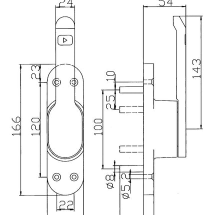 DENI Türtreibriegel VARIO DIN links / rechts silber eloxiert ( 3000255656 )