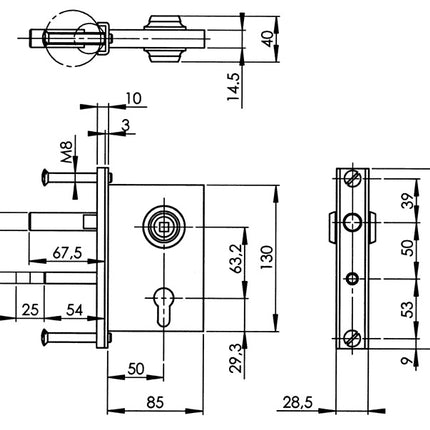 AMF mesh gate lock 107 backset 50 mm galvanised ( 3311021048 )