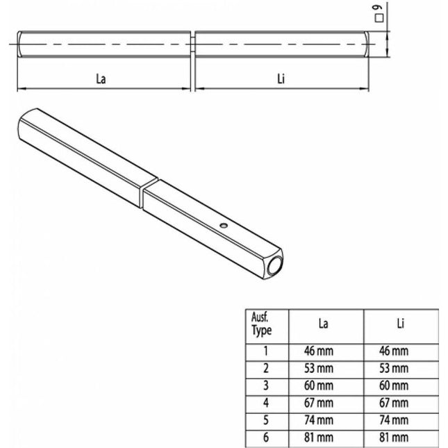 OGRO Panic pin 120 FS SECURE square 9 mm ( 3000267141 )
