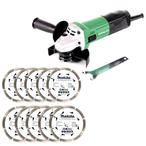 Hitachi G 12 STX Winkelschleifer 115mm 600W + 10x Diamant Trennscheibe für Beton und Gestein 115x22,23mm