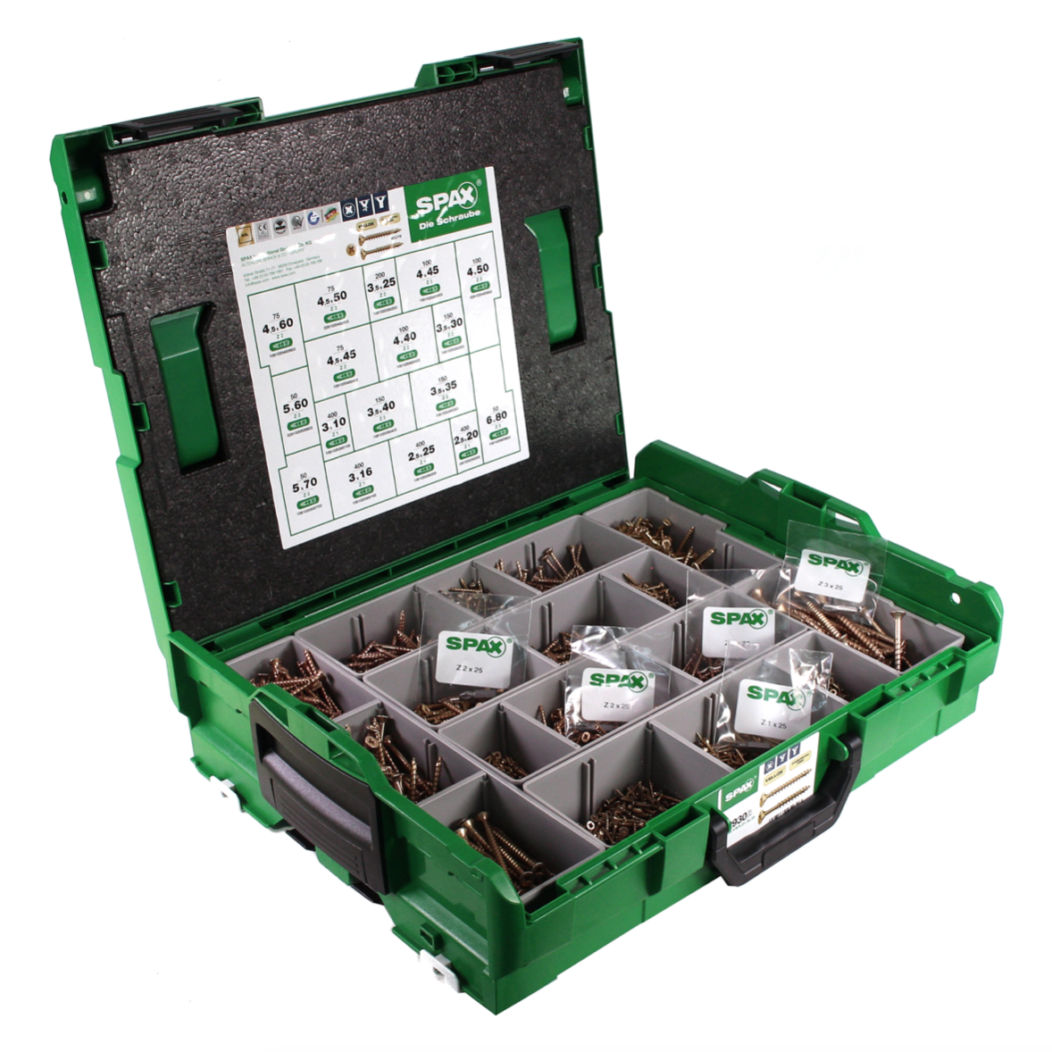 SPAX® Montagekoffer Schraubenset 2930 tlg. mit 17 Abmessungen, Senkkopf, Kreuzschlitz Z, 4CUT, YELLOX in L-Boxx  ( 5000009164019 ) - Toolbrothers